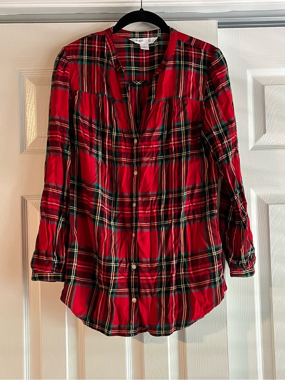 Old Navy Red and Black Plaid Tunic Shirt